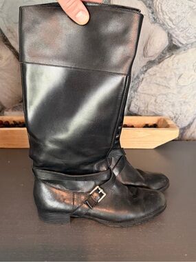 Vintage Ralph Lauren Classic Black Leather Riding Boots with Buckle Detail